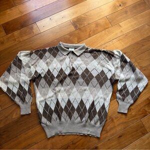 Vintage Argyle Lambswool Shetland Sweater Beige & Brown Size L see photos